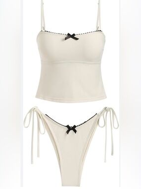 Sea Molly Cream Tankini Set with Black Trim